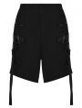 Black Men's Gothic Cargo Shorts with Pockets and Straps