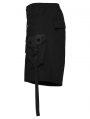 Black Men's Gothic Cargo Shorts with Pockets and Straps