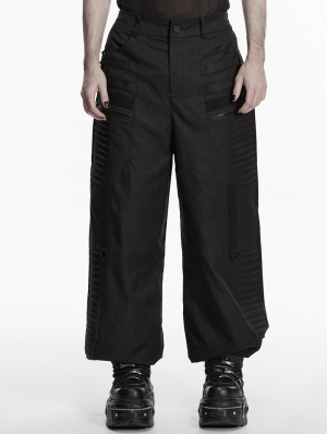 Black Dark Gothic Functional Wide Leg Pants for Men