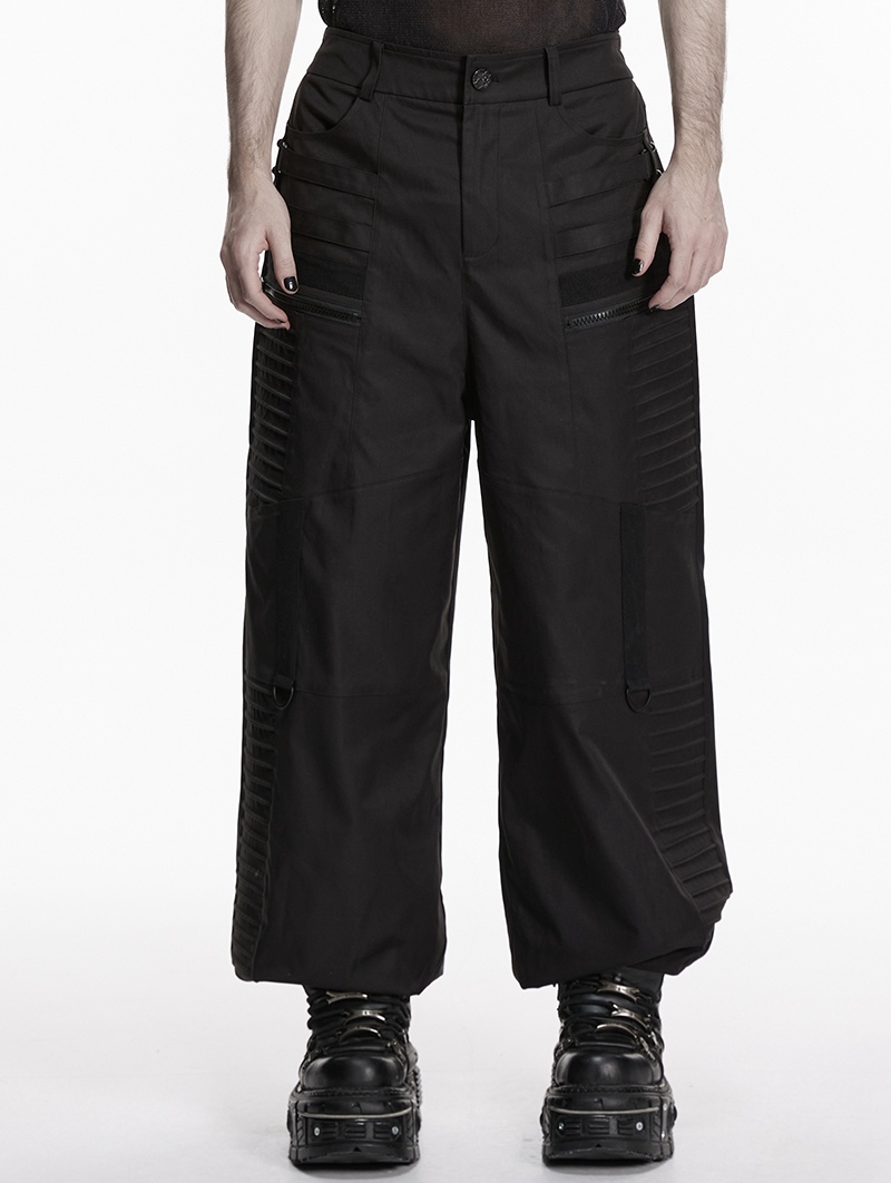 Black Dark Gothic Functional Wide Leg Pants for Men