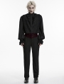Black and Red Gothic Embroidered Velvet Patched Pants for Men