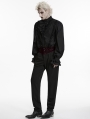 Black and Red Gothic Embroidered Velvet Patched Pants for Men