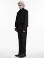 Black Gothic Embroidered Velvet Patched Pants for Men