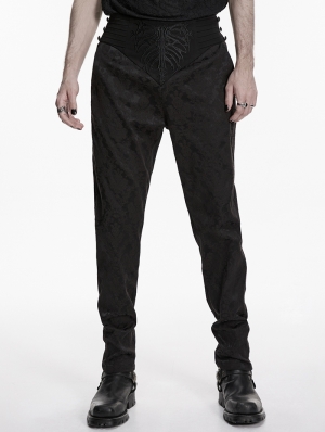 Black Gothic Embroidered Skeleton Pattern Pants for Men
