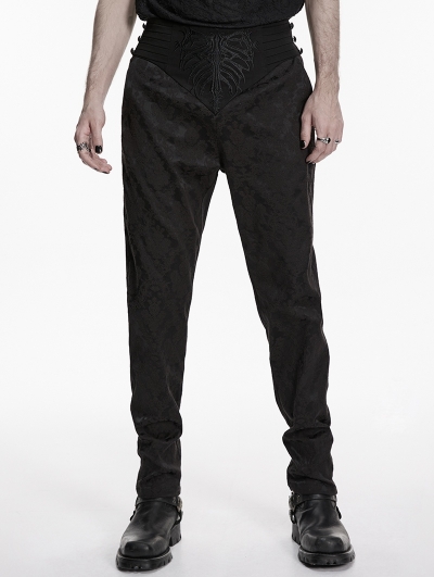 Black Gothic Embroidered Skeleton Pattern Pants for Men