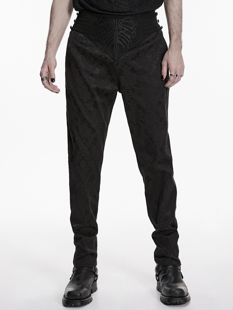 Black Gothic Embroidered Skeleton Pattern Pants for Men
