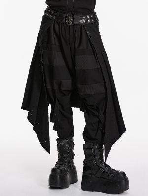 Black Gothic Punk Irregular Stud Belted Skirt for Men
