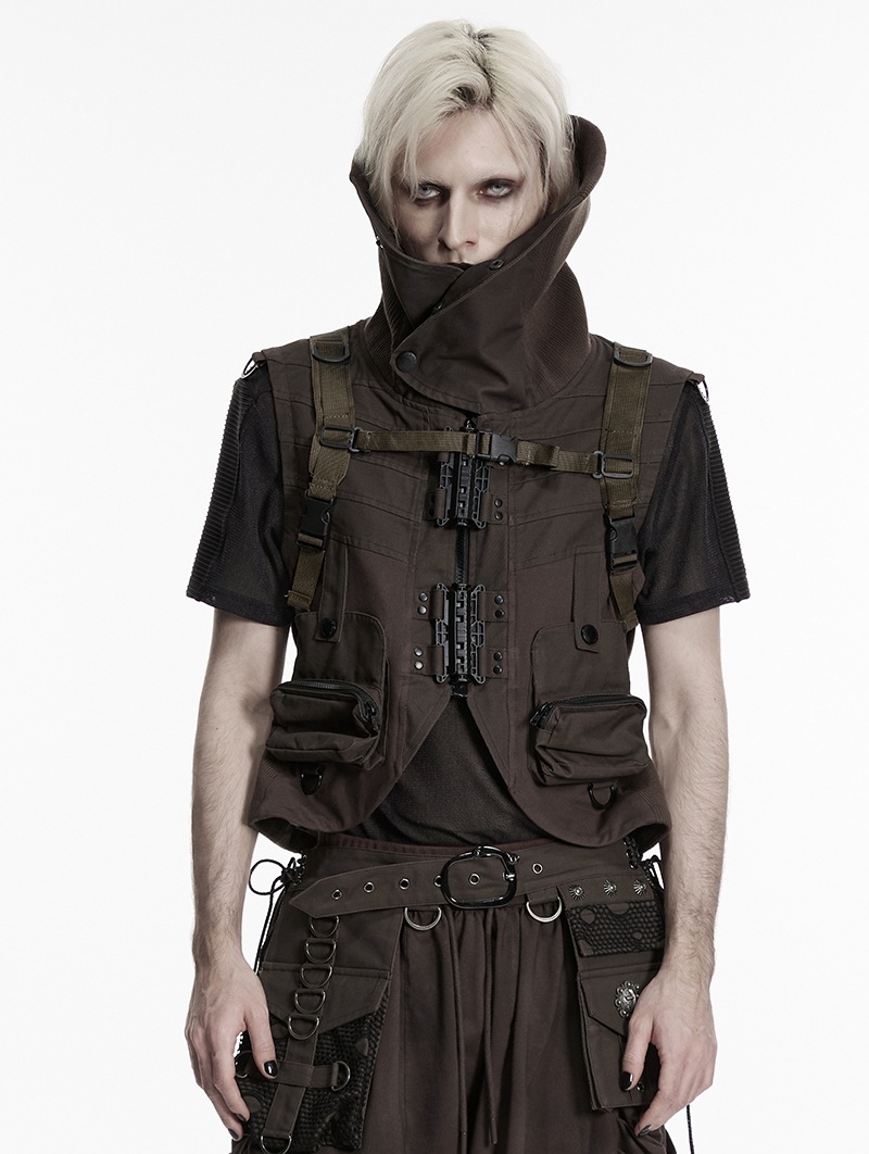 Coffee Gothic Skull Studs Punk Chain Backpack
