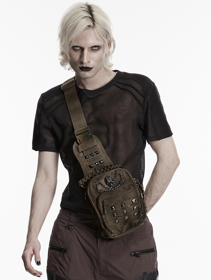 Coffee Gothic Punk Skull Studded Backpack