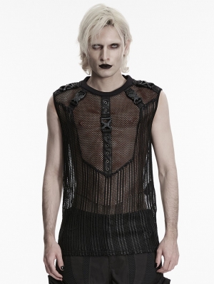 Black Gothic Punk Street Rebel Visual Vest Top for Men