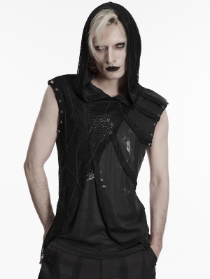 Black Punk Gothic Printed Hooded Tank Top for Men
