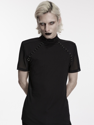Black Dark Gothic Punk Mesh Short Sleeves T-Shirt for Men
