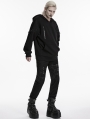 Black Gothic Cyberpunk Mesh Knitted Hoodie for Men