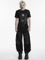 Black Gothic Printed Punk Mesh Spliced T-Shirt for Men