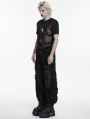 Black Gothic Printed Punk Mesh Spliced T-Shirt for Men