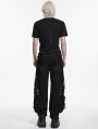 Black Gothic Printed Punk Mesh Spliced T-Shirt for Men