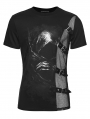 Black Gothic Printed Punk Mesh Spliced T-Shirt for Men
