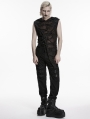 Black Gothic Wasteland Hooded Tattered Vest Top for Men
