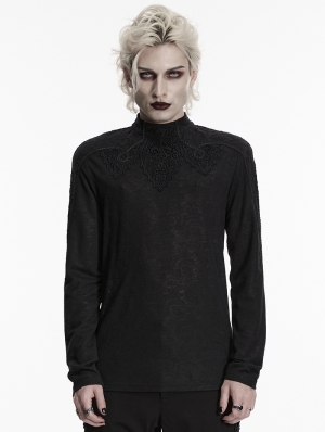 Black Gothic Dark Decal Patterned Knitted T-Shirt for Men