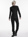 Black Gothic Dark Decal Patterned Knitted T-Shirt for Men