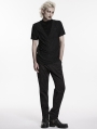 Black Gothic Patterned Pleated Drape T-Shirt for Men