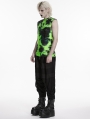 Black and Green Tie-Dyed Cyber Gothic Vest Top for Men