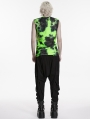 Black and Green Tie-Dyed Cyber Gothic Vest Top for Men