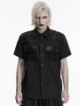 Black Gothic Punk Distressed Mesh Spliced Shirt for Men