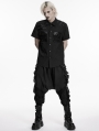 Black Gothic Punk Distressed Mesh Spliced Shirt for Men