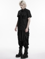 Black Gothic Punk Distressed Mesh Spliced Shirt for Men