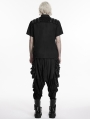 Black Gothic Punk Distressed Mesh Spliced Shirt for Men