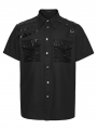 Black Gothic Punk Distressed Mesh Spliced Shirt for Men