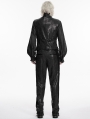 Black Steampunk Gothic Asymmetric Striped Leather Vest for Men
