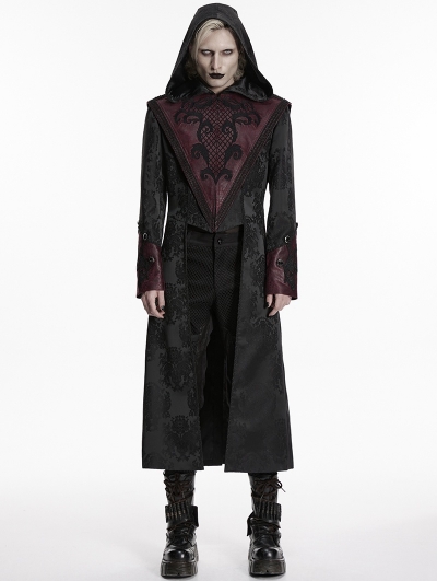Black and Red Assassin's Creed Gothic Embroidered Coat for Men