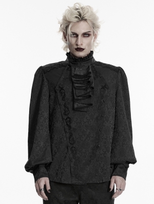White Gorgeous Gothic Coffin Embroidered Men's Shirt with Detachable Collar