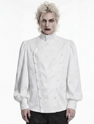 Black Gorgeous Gothic Coffin Embroidered Men's Shirt with Detachable Collar