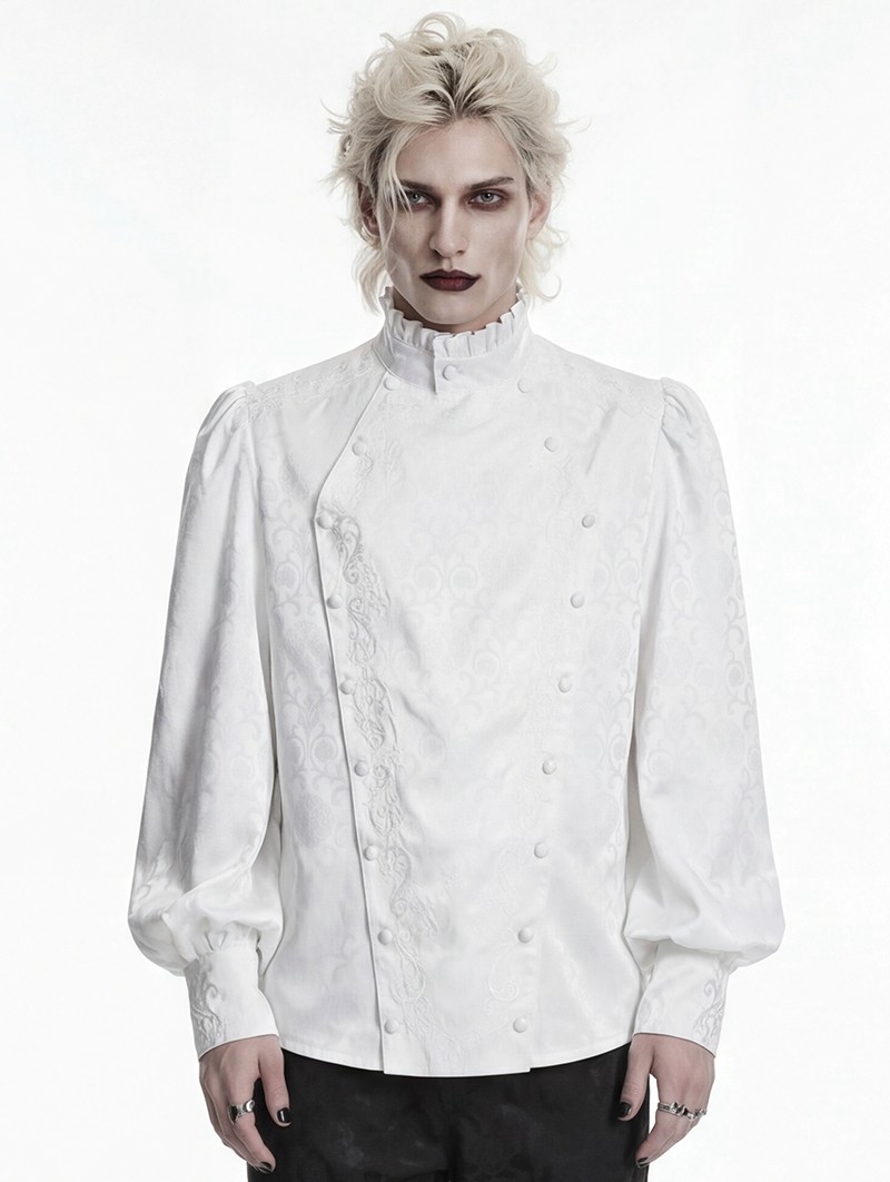 Black Gorgeous Gothic Coffin Embroidered Men's Shirt with Detachable Collar