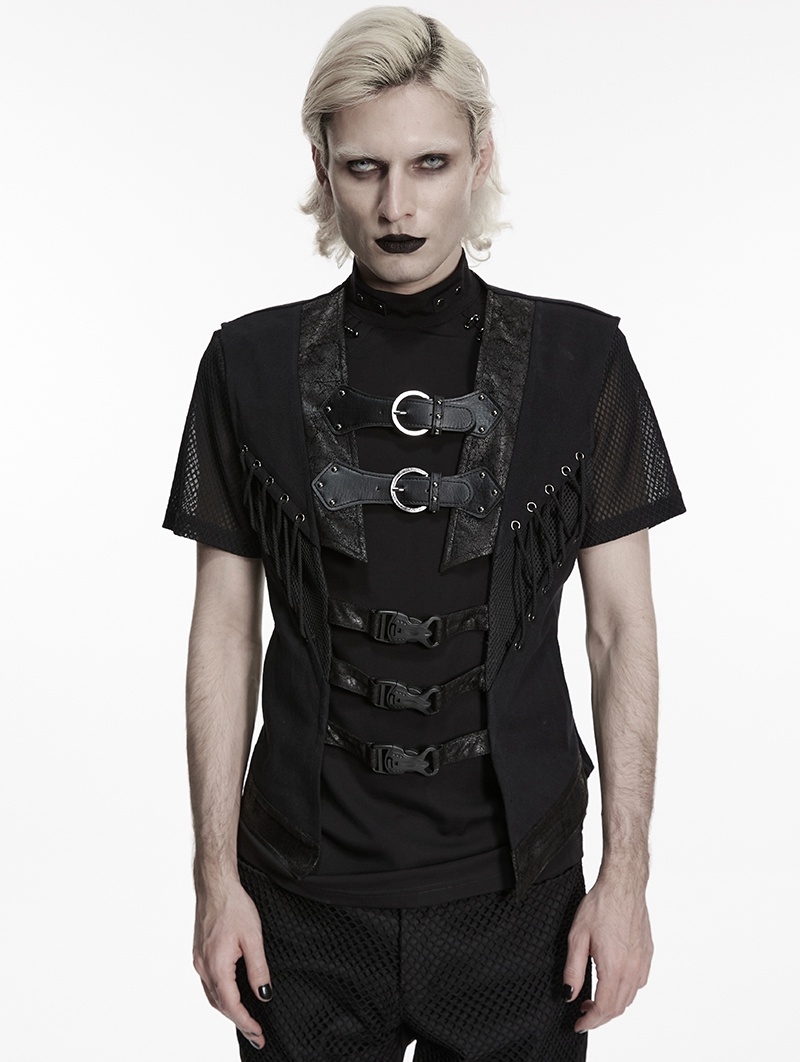 Black Gothic Punk Open Structure Vest for Men