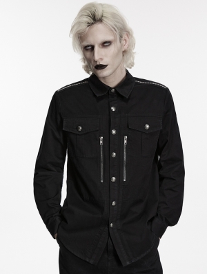 Black Handsome Punk Zipper Gothic Shirt for Men