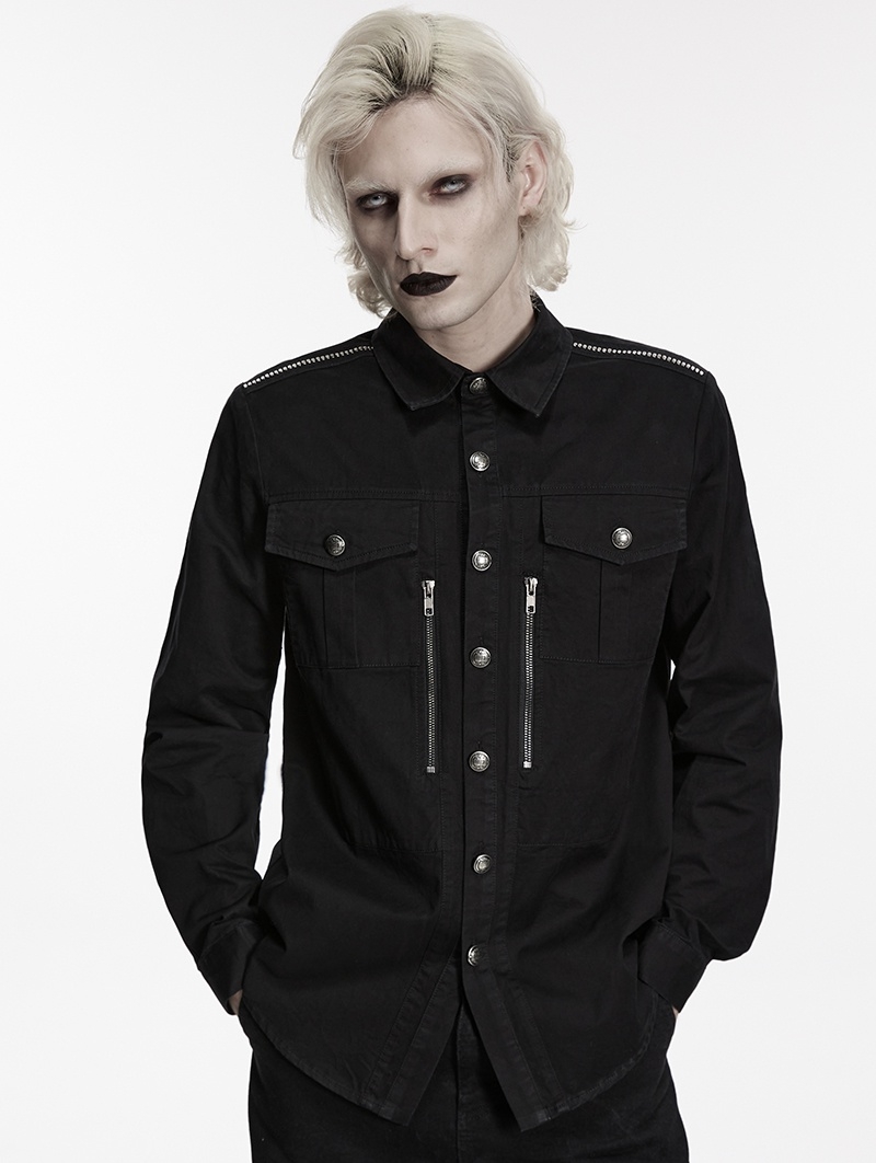 Black Handsome Punk Zipper Gothic Shirt for Men