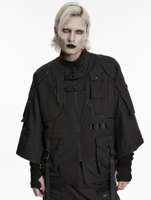 Black Gothic Punk Functional Loose Sleeve Jacket for Men