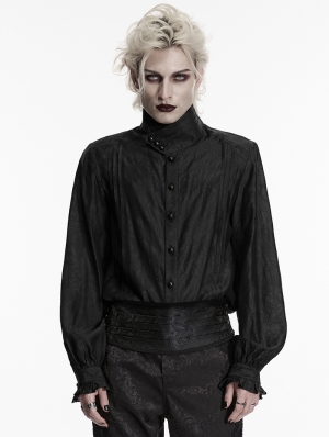 Black Gothic Retro Palace Lantern Sleeve Jacquard Shirt for Men
