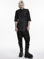 Black Gothic Dark Punk Asymmetric Placket Shirt for Men