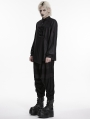 Black Gothic Dark Punk Asymmetric Placket Shirt for Men