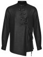 Black Gothic Dark Punk Asymmetric Placket Shirt for Men