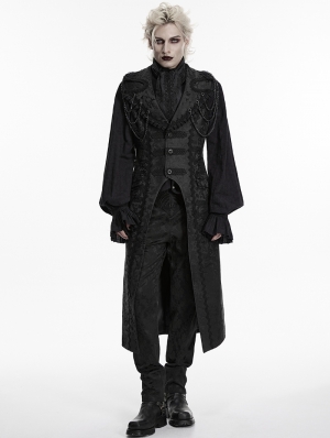 Black Gothic Drama Lapel Collar Long Vest for Men