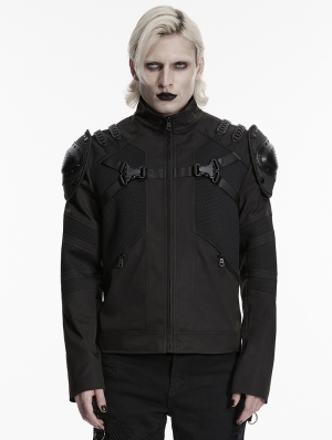 Black Gothic Punk Functional Future Armor Coat for Men
