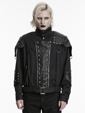 Black Gothic Punk Military Style Short Jacket for Men