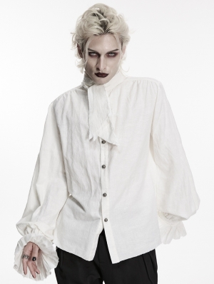 White Retro Gothic Jacquard Men's Shirt with Detachable Bowtie