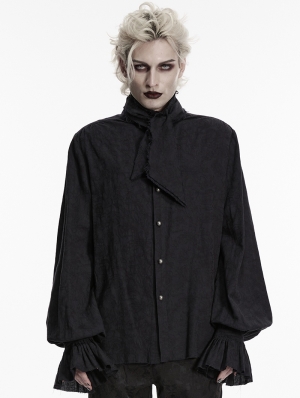 Black Retro Gothic Jacquard Men's Shirt with Detachable Bowtie